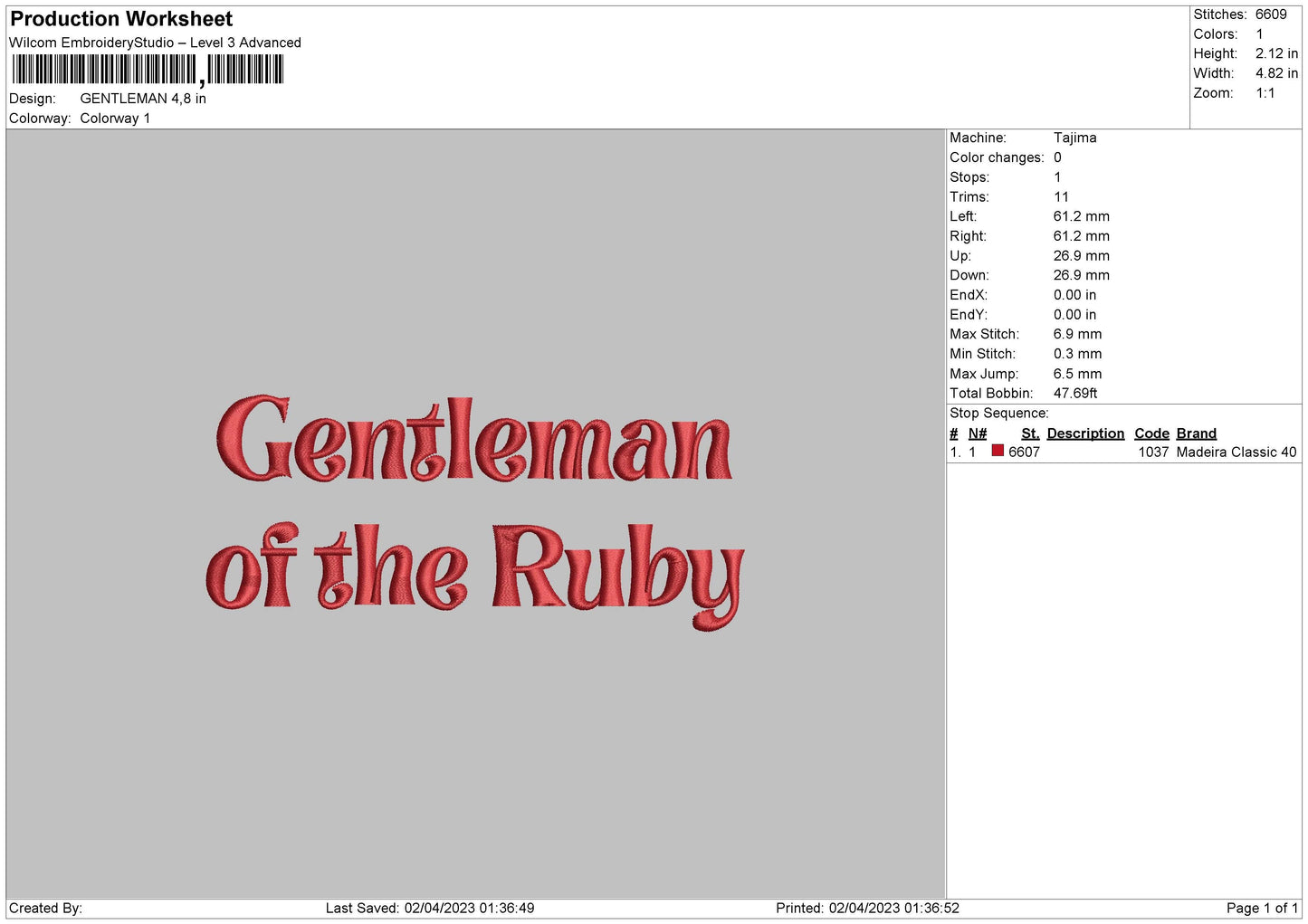 Gentleman Embroidery File 6 sizes
