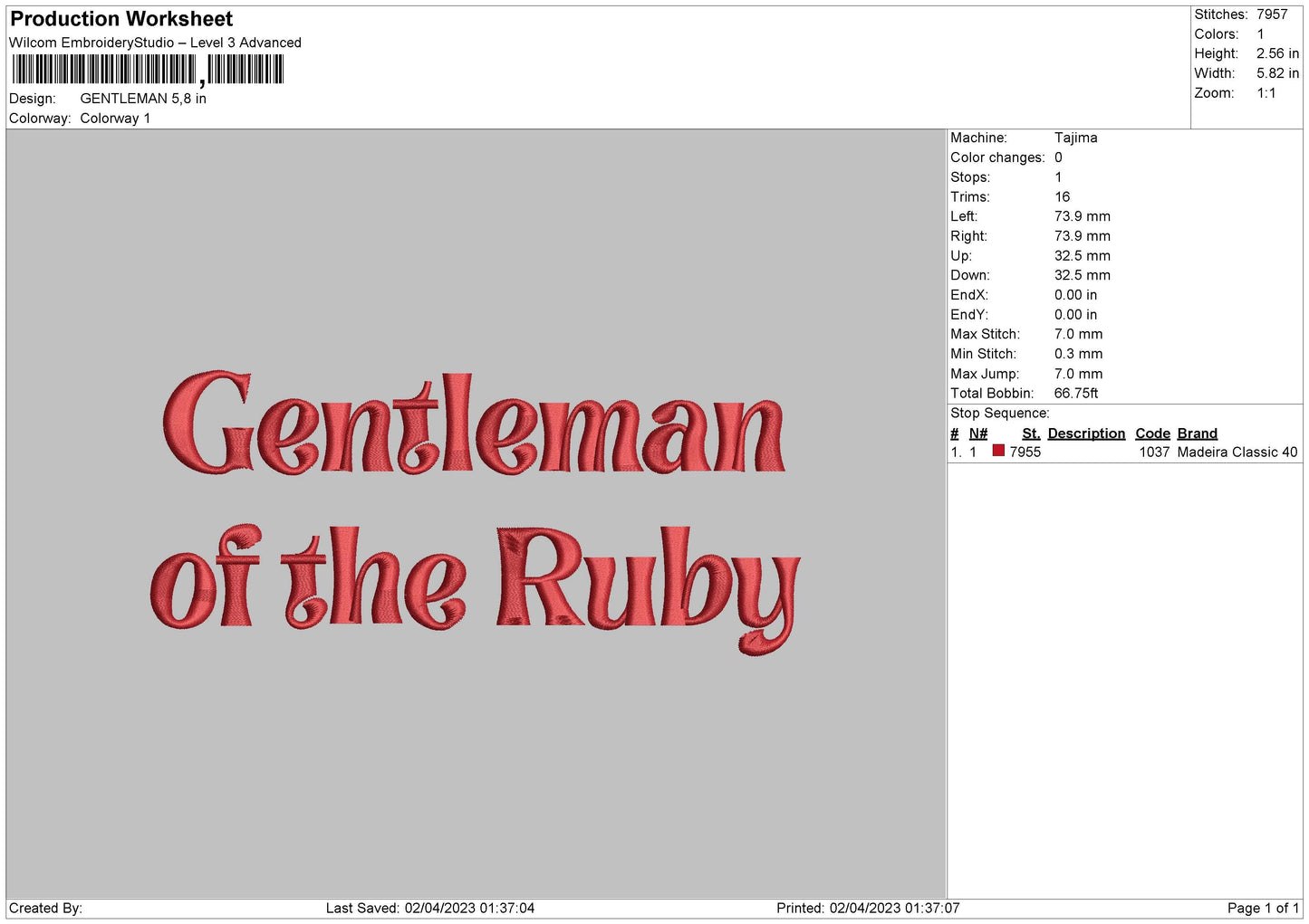 Gentleman Embroidery File 6 sizes