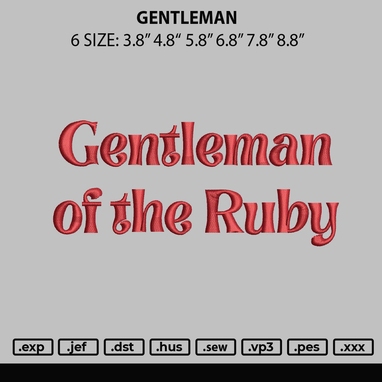 Gentleman Embroidery File 6 sizes