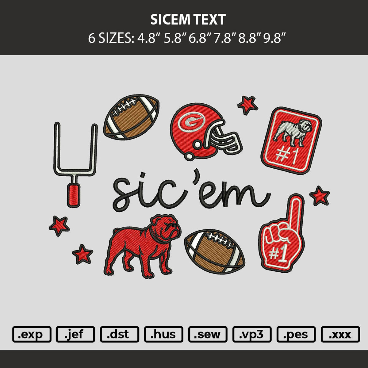 Sicem Text Embroidery Machine Design File 6 sizes