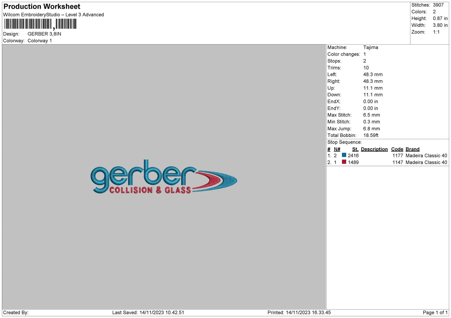 Gerber Embroidery File 6 sizes