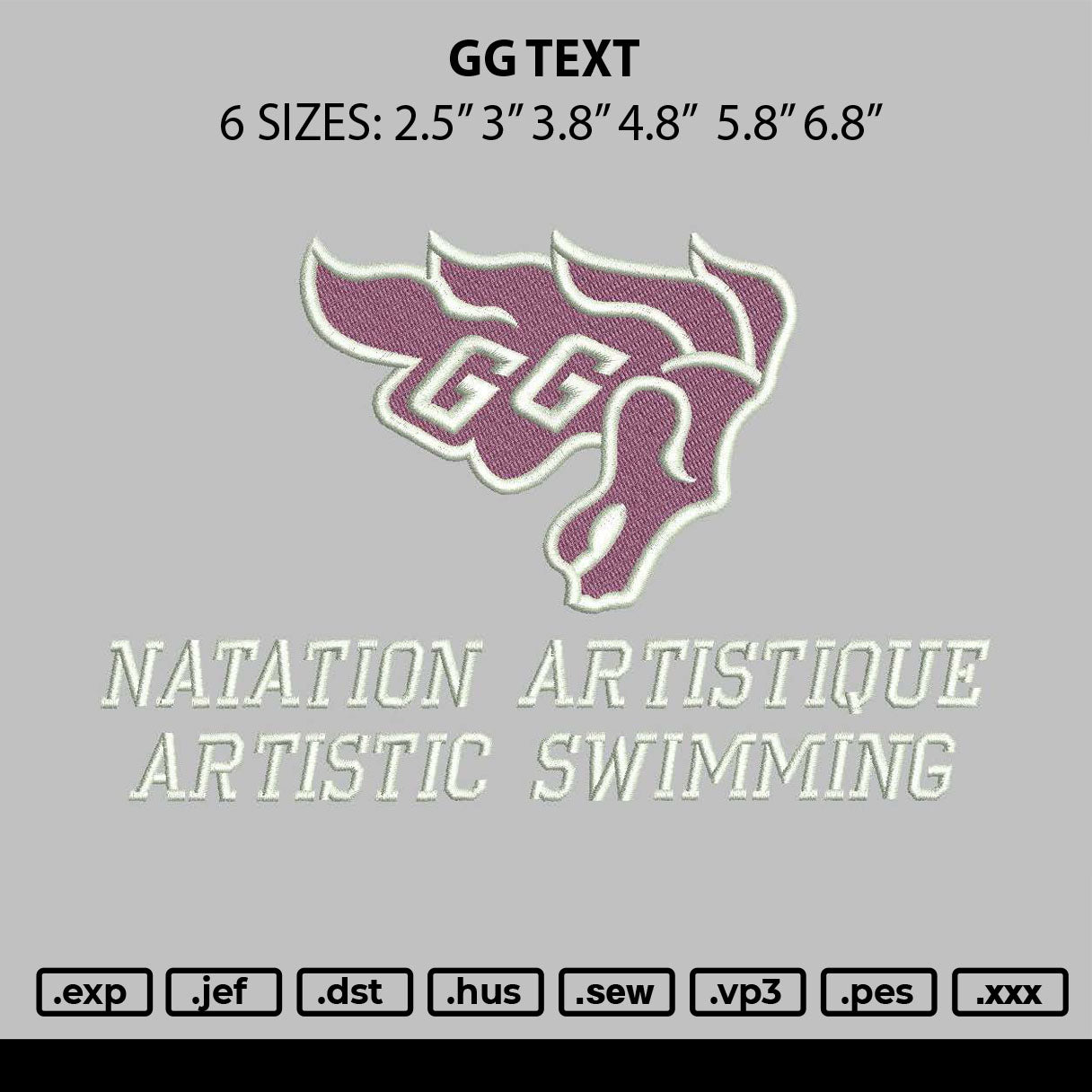 Gg Text Embroidery File 6 sizes