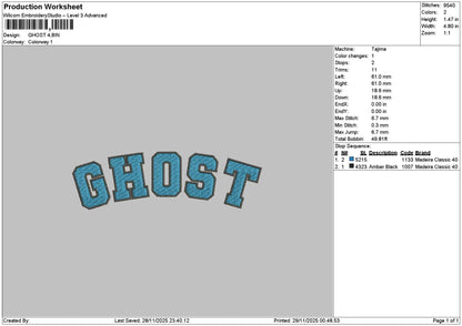Ghost Text 2911 Embroidery File 6 sizes