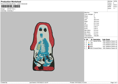 Ghost 002 Embroidery File 4 sizes