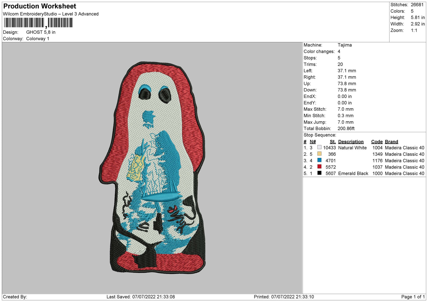 Ghost 002 Embroidery File 4 sizes