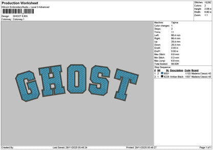 Ghost Text 2911 Embroidery File 6 sizes