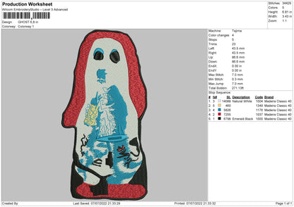 Ghost 002 Embroidery File 4 sizes