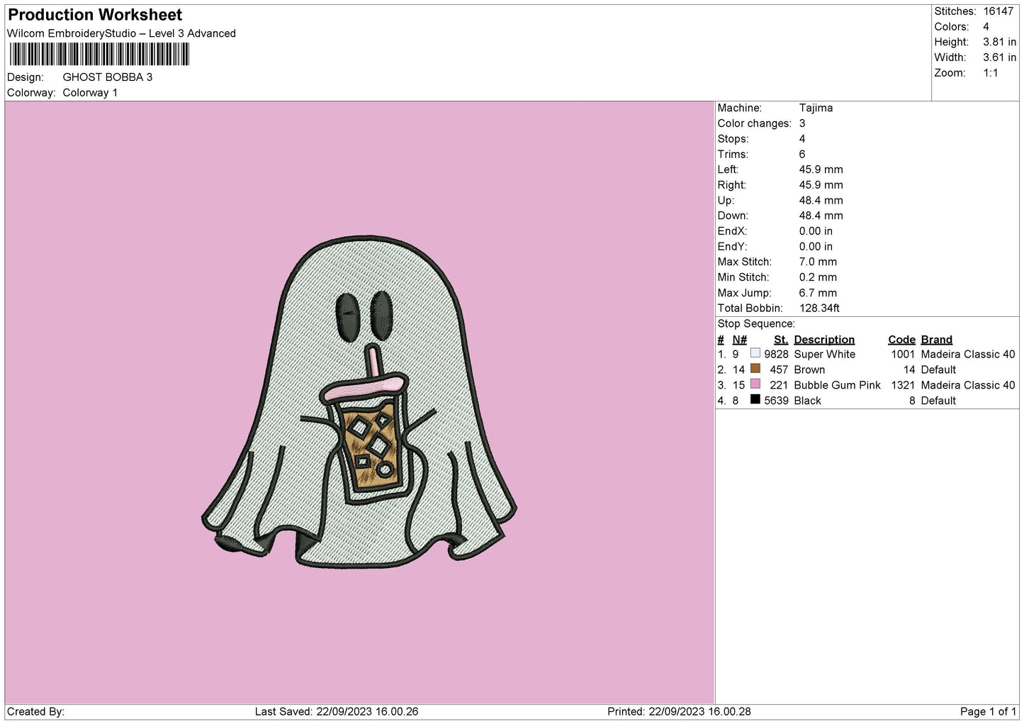 Ghost Bobba Embroidery File 6 sizes