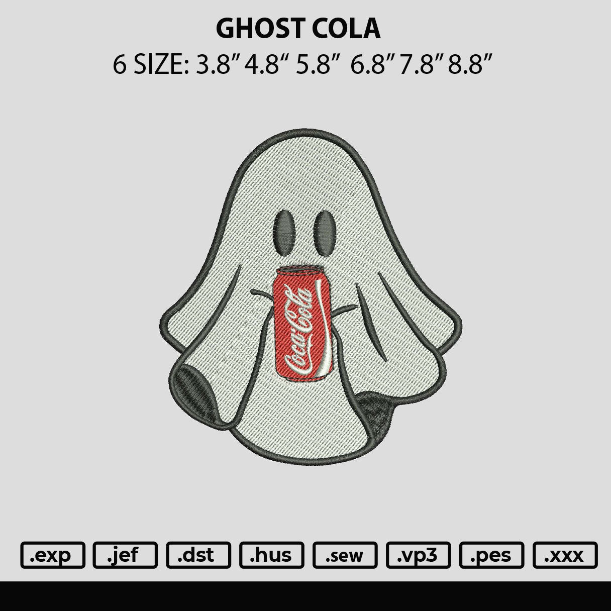 Ghost Cola Embroidery File 6 sizes