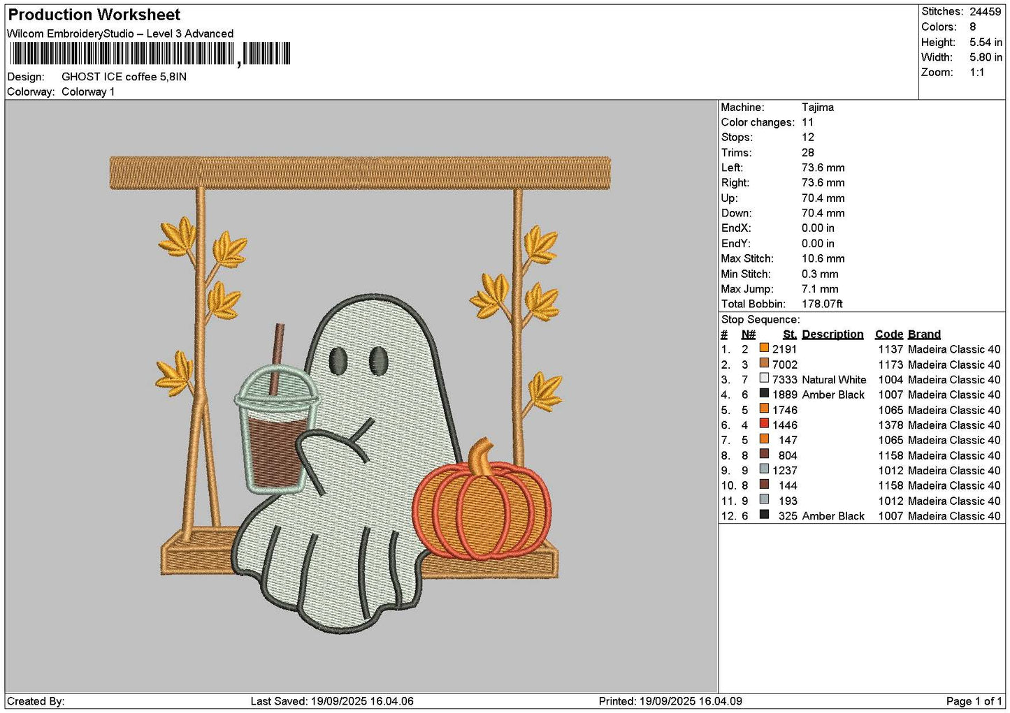 Ghost 1909 Embroidery File 6 sizes