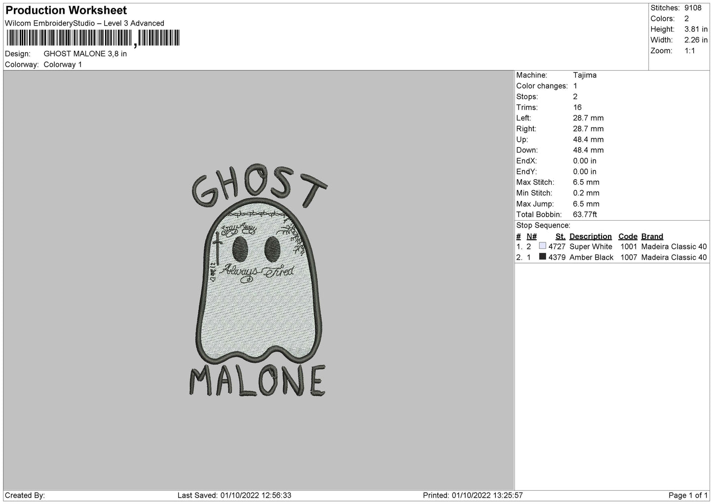 Ghost Malone Embroidery File 5 sizes