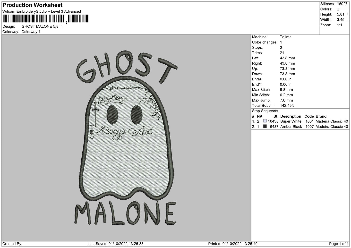 Ghost Malone Embroidery File 5 sizes
