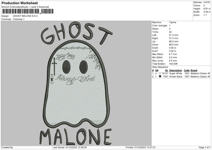 Ghost Malone Embroidery File 5 sizes