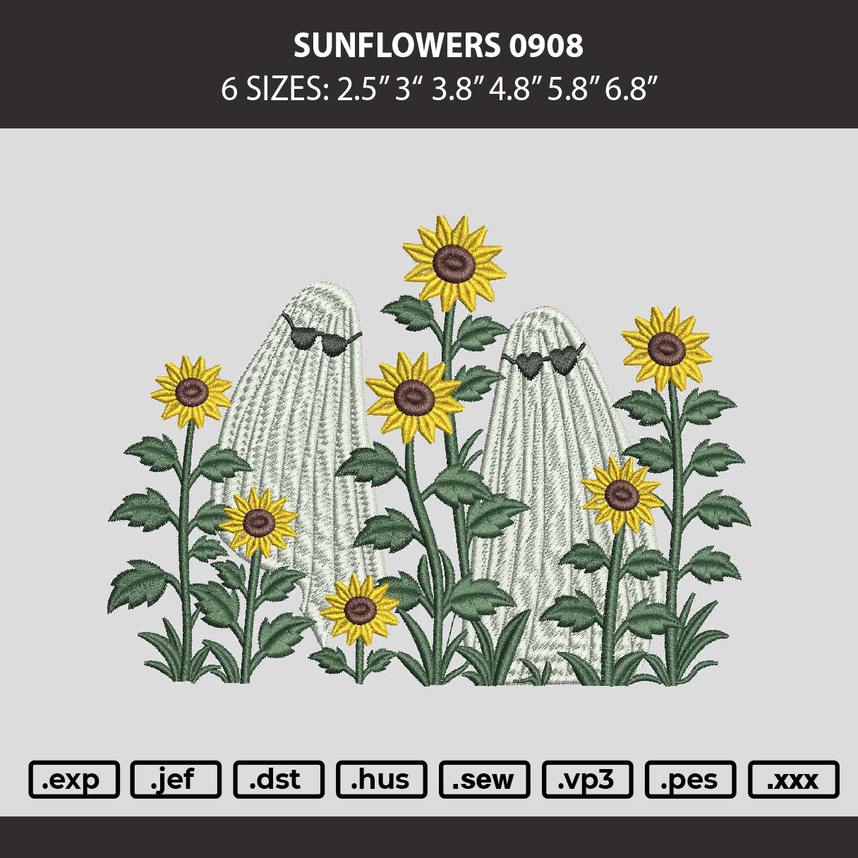 Sunflowers 0908 Embroidery Machine Design File 6 sizes