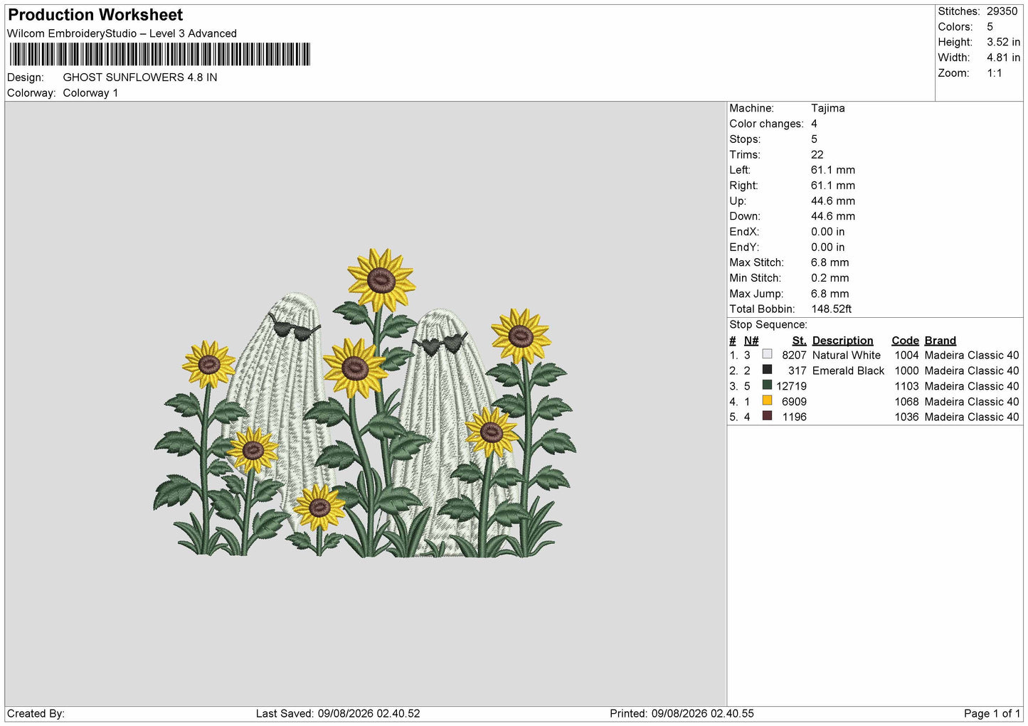 Sunflowers 0908 Embroidery Machine Design File 6 sizes