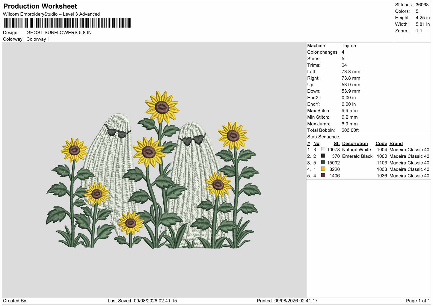 Sunflowers 0908 Embroidery Machine Design File 6 sizes