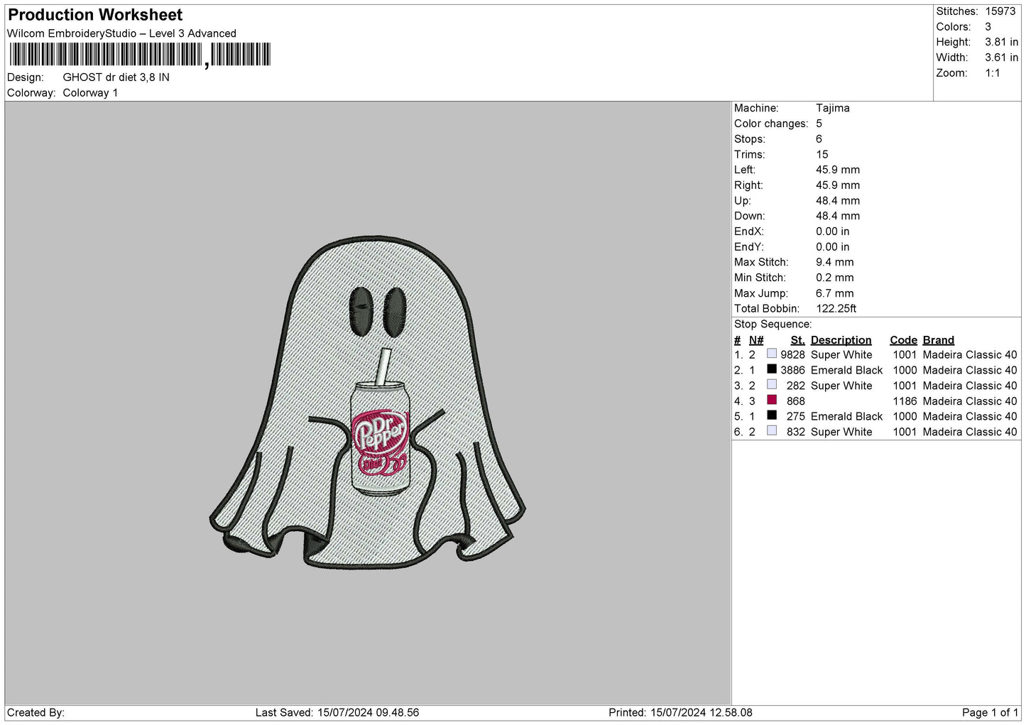 Ghost Diet Embroidery File 6 sizes
