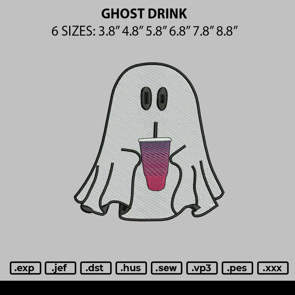 Ghost Drink Embroidery File 6 sizes