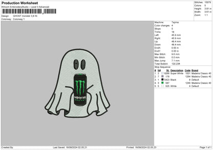 Ghost Monster 02 Embroidery File 6 sizes