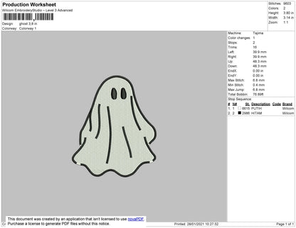 Ghost Embroidery File 4 size