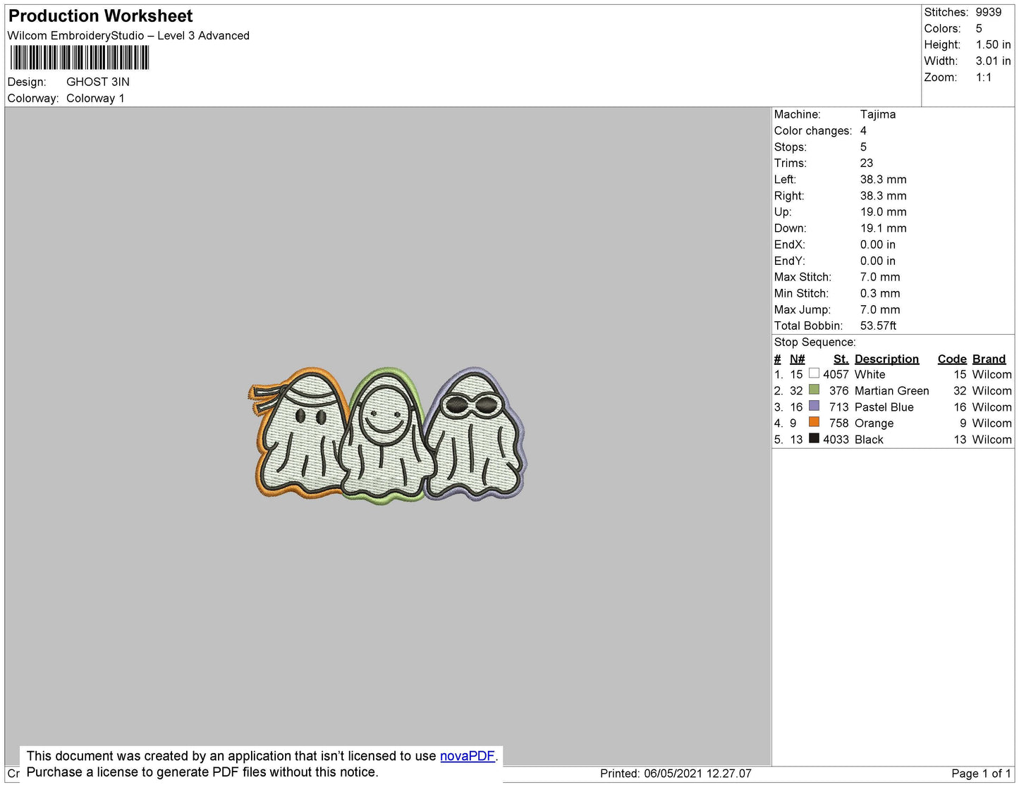 Ghost 02 Embroidery File 4 size