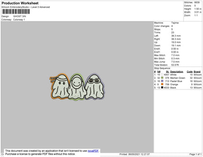 Ghost 02 Embroidery File 4 size