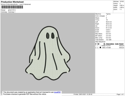 Ghost Embroidery File 4 size