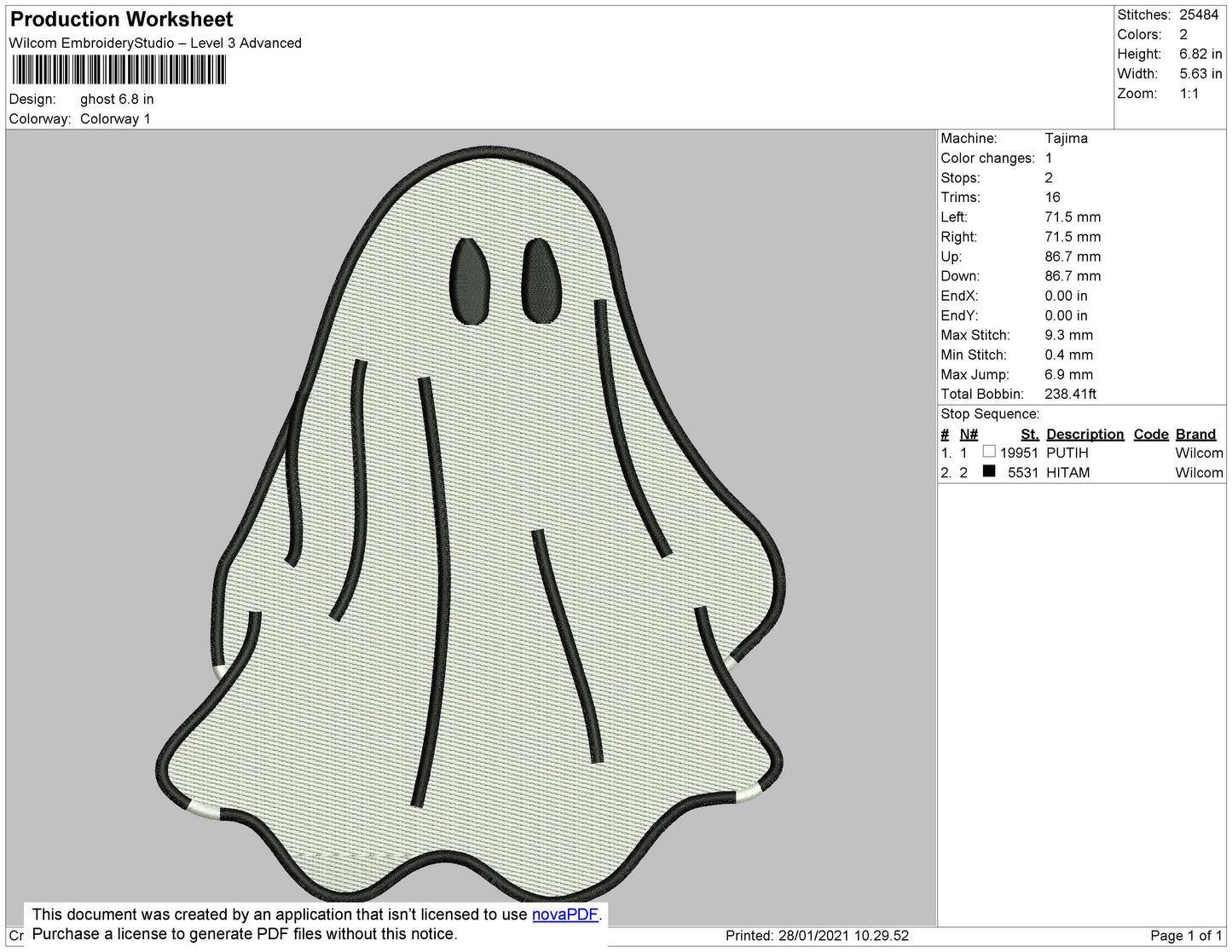 Ghost Embroidery File 4 size
