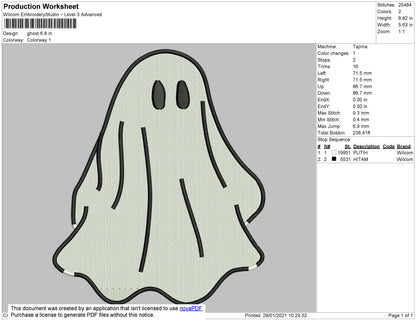Ghost Embroidery File 4 size