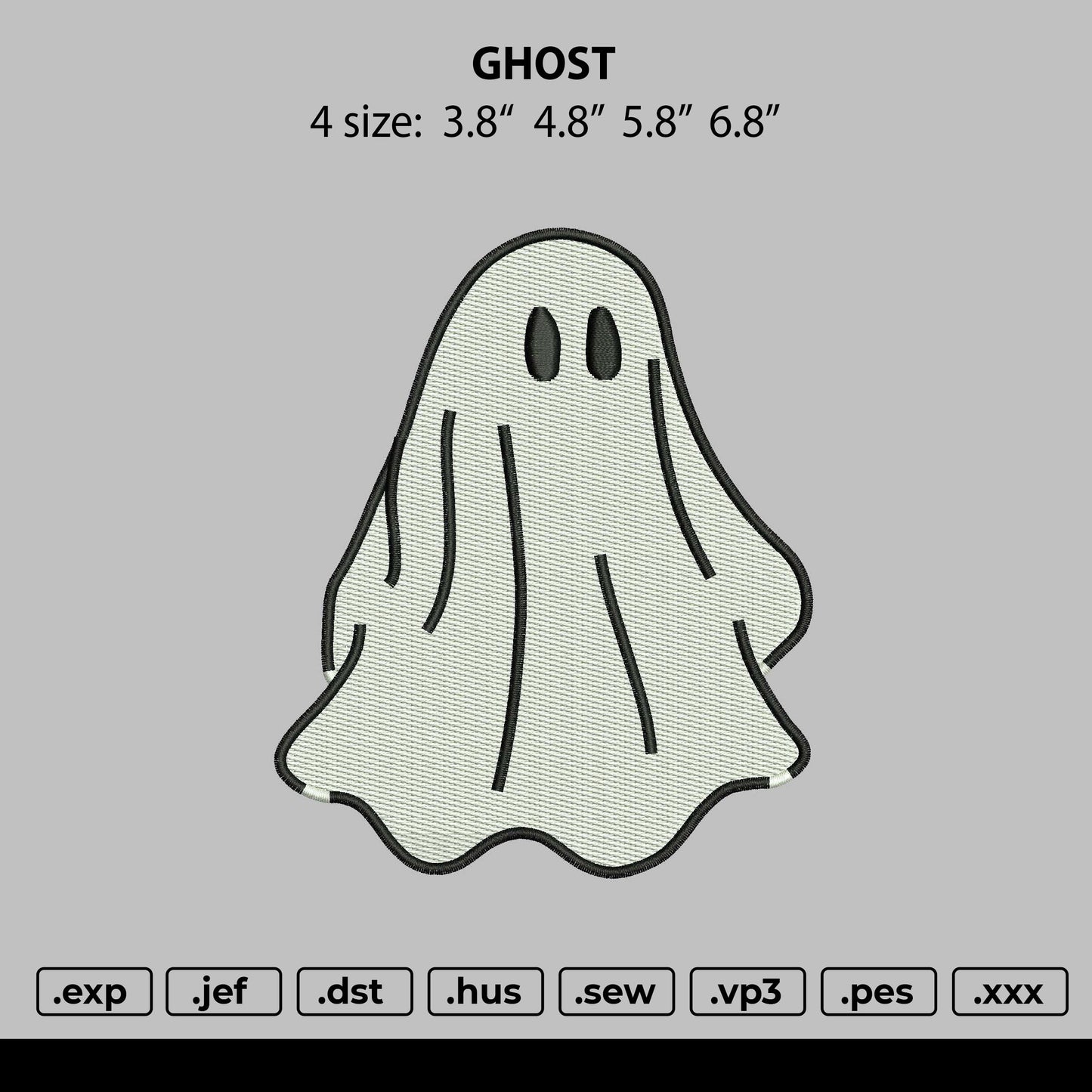 Ghost Embroidery File 4 size