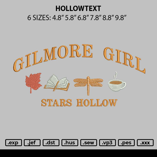 Hollowtext Embroidery File 6 sizes