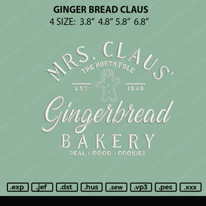Ginger Bread Claus Embroidery File 4 size