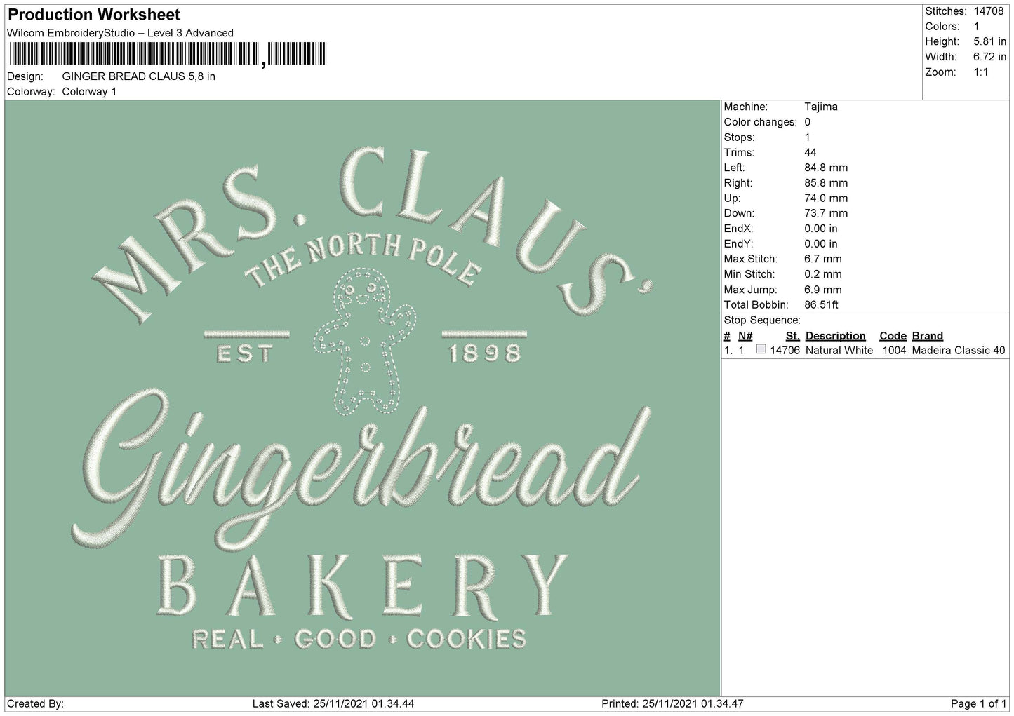 Ginger Bread Claus Embroidery File 4 size
