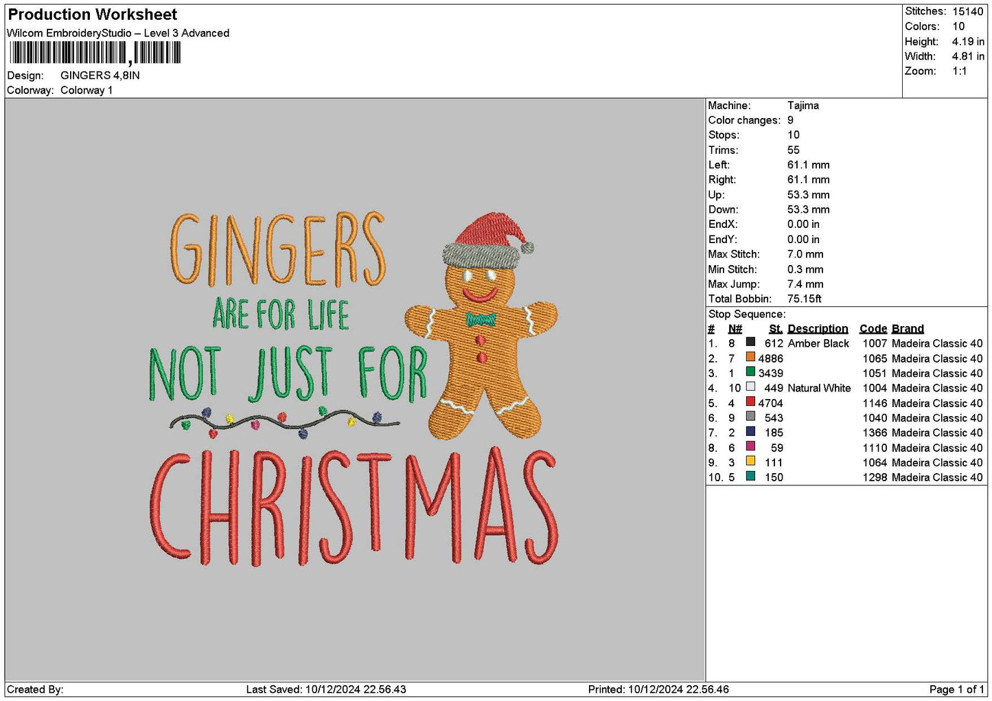 Gingerstext1012 Embroidery File 6 sizes
