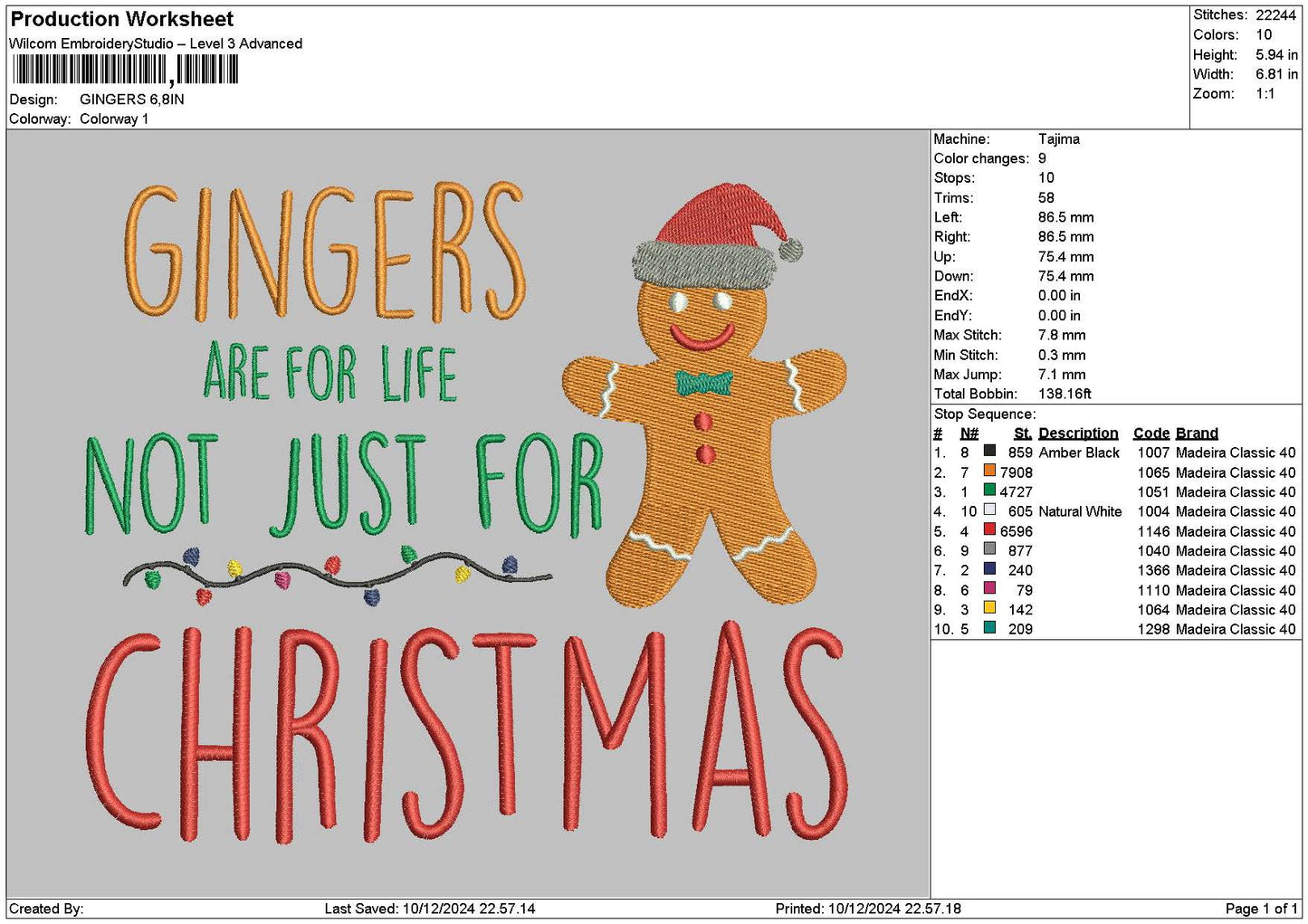Gingerstext1012 Embroidery File 6 sizes