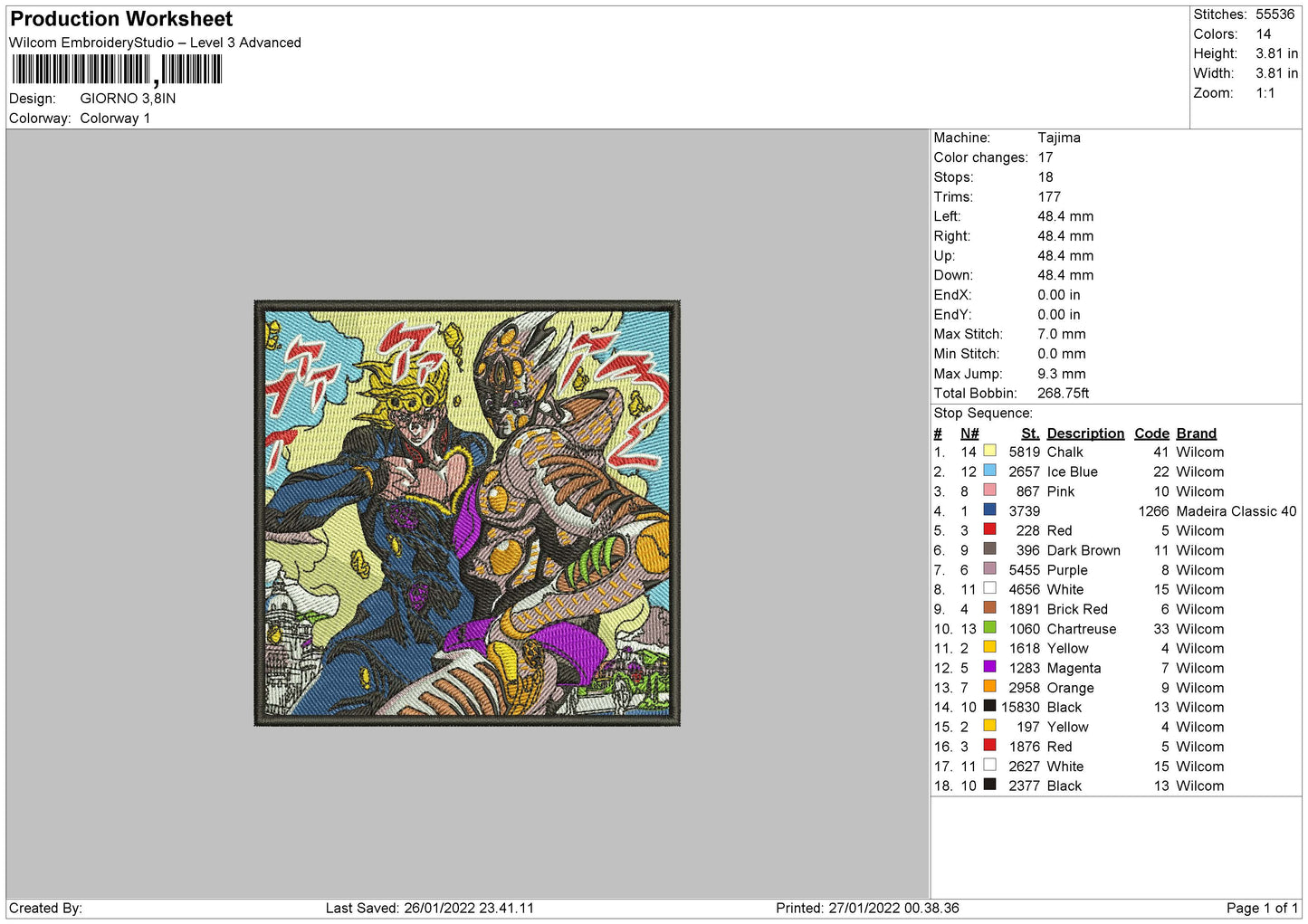 Giorno Embroidery File 4 size