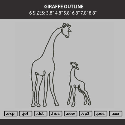 Giraffe Outline Embroidery Machine Design File 6 sizes