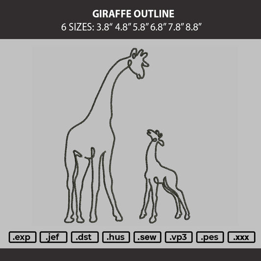 Giraffe Outline Embroidery Machine Design File 6 sizes