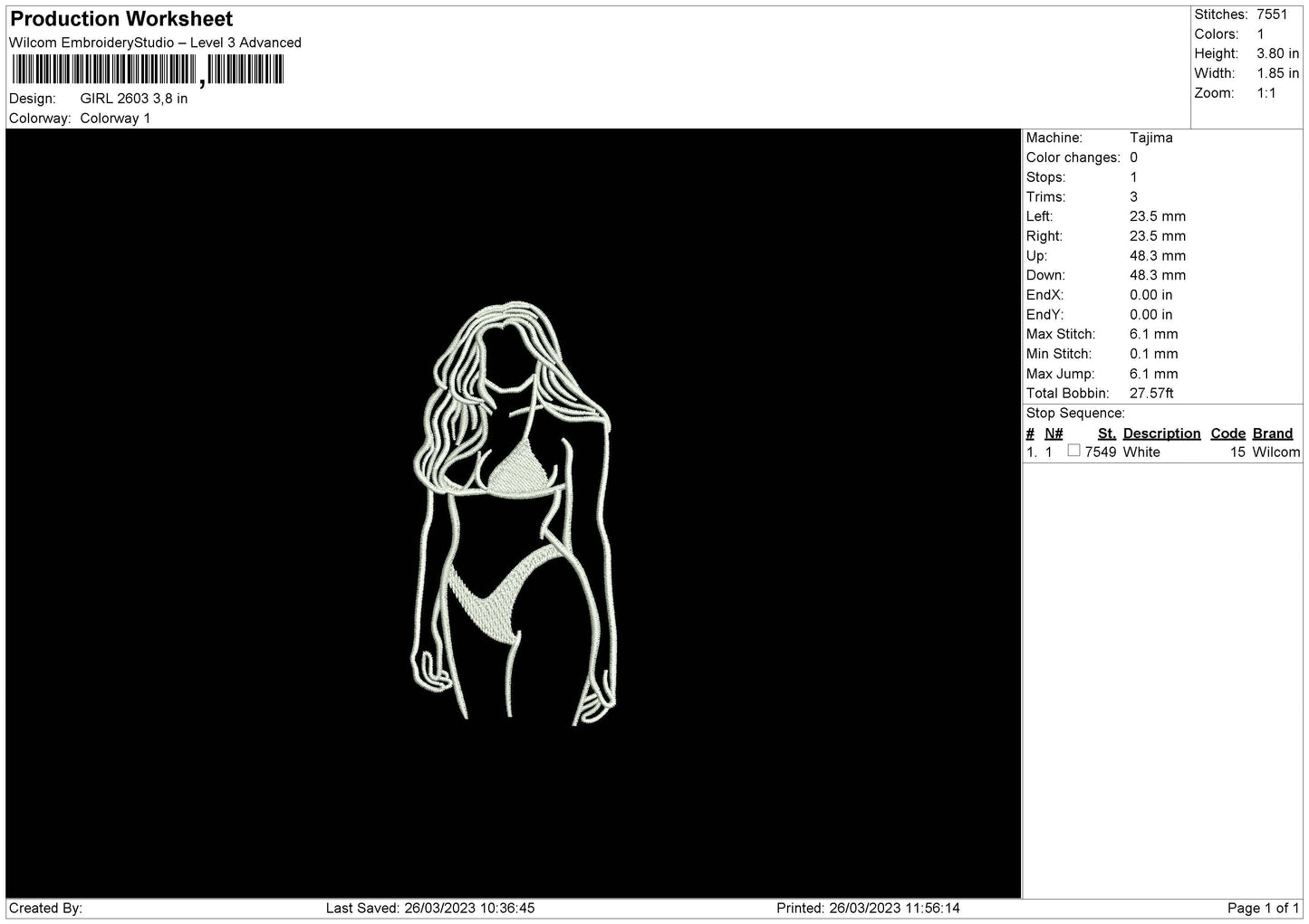 Girl 2603 Embroidery File 6 sizes