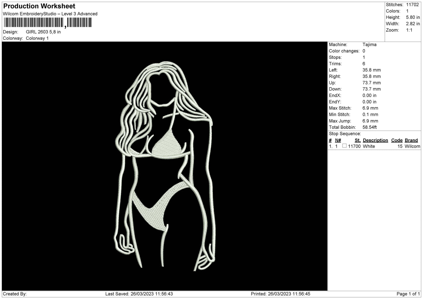 Girl 2603 Embroidery File 6 sizes