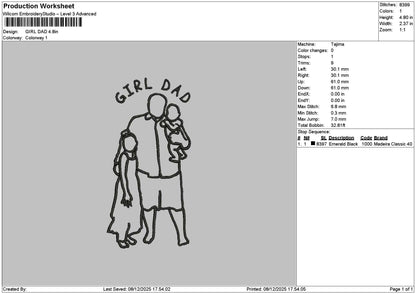 Girl Dad Text Embroidery File 6 sizes