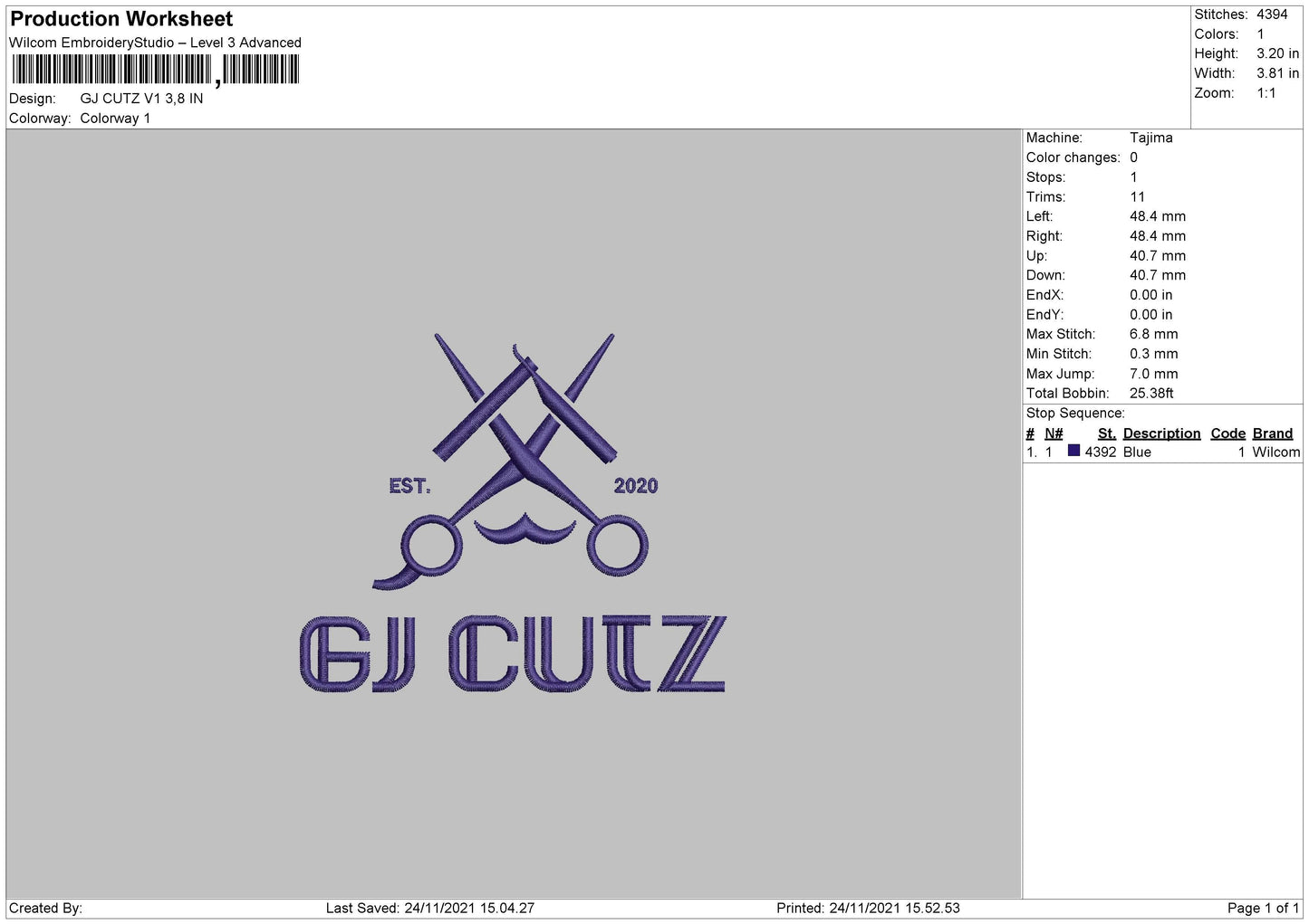 GJ Cutz V1 Embroidery File 4 size