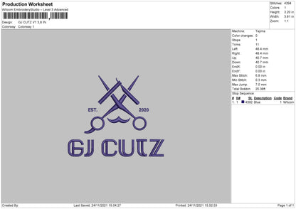 GJ Cutz V1 Embroidery File 4 size