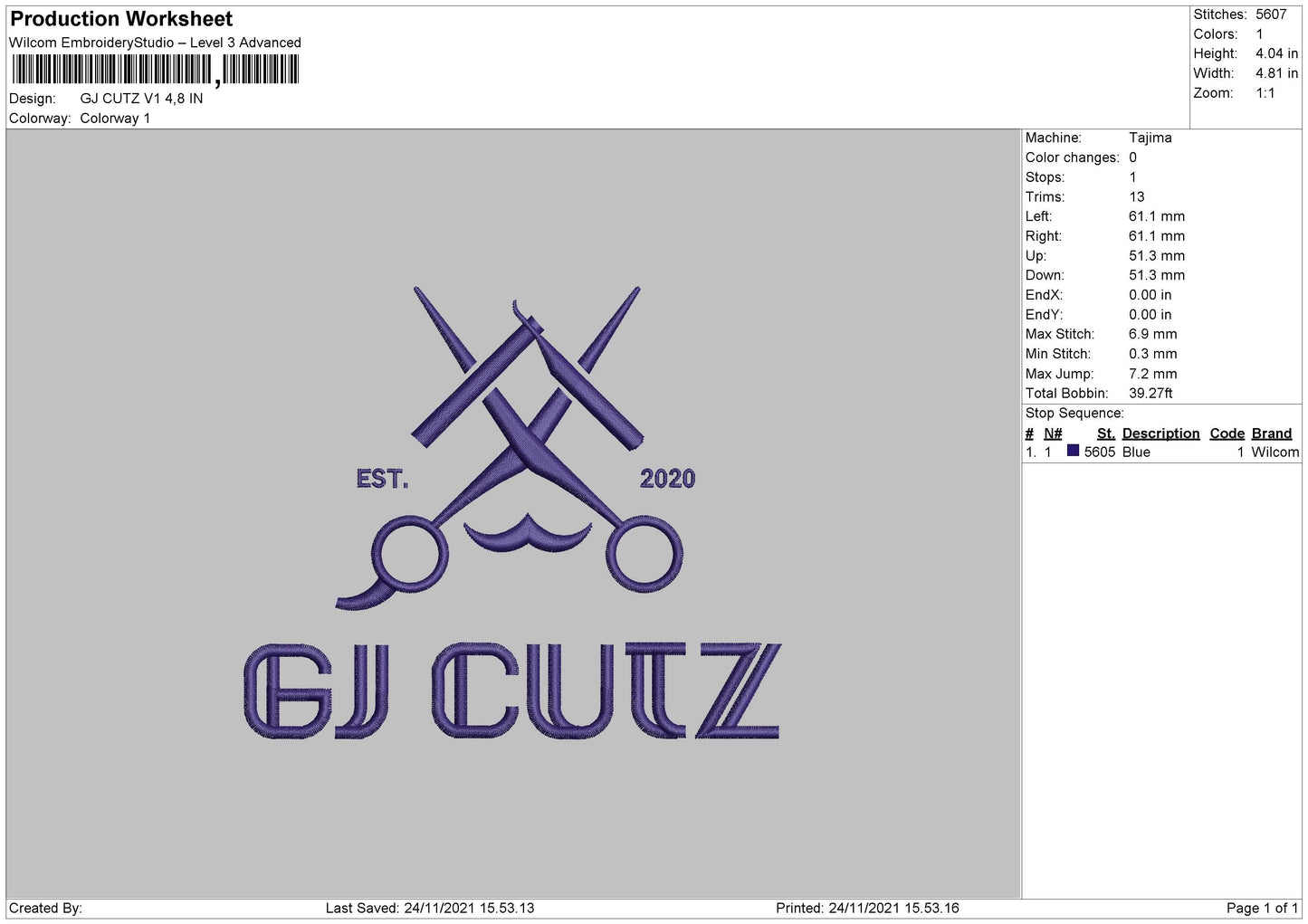 GJ Cutz V1 Embroidery File 4 size
