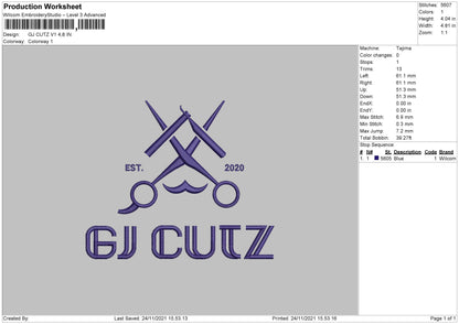 GJ Cutz V1 Embroidery File 4 size