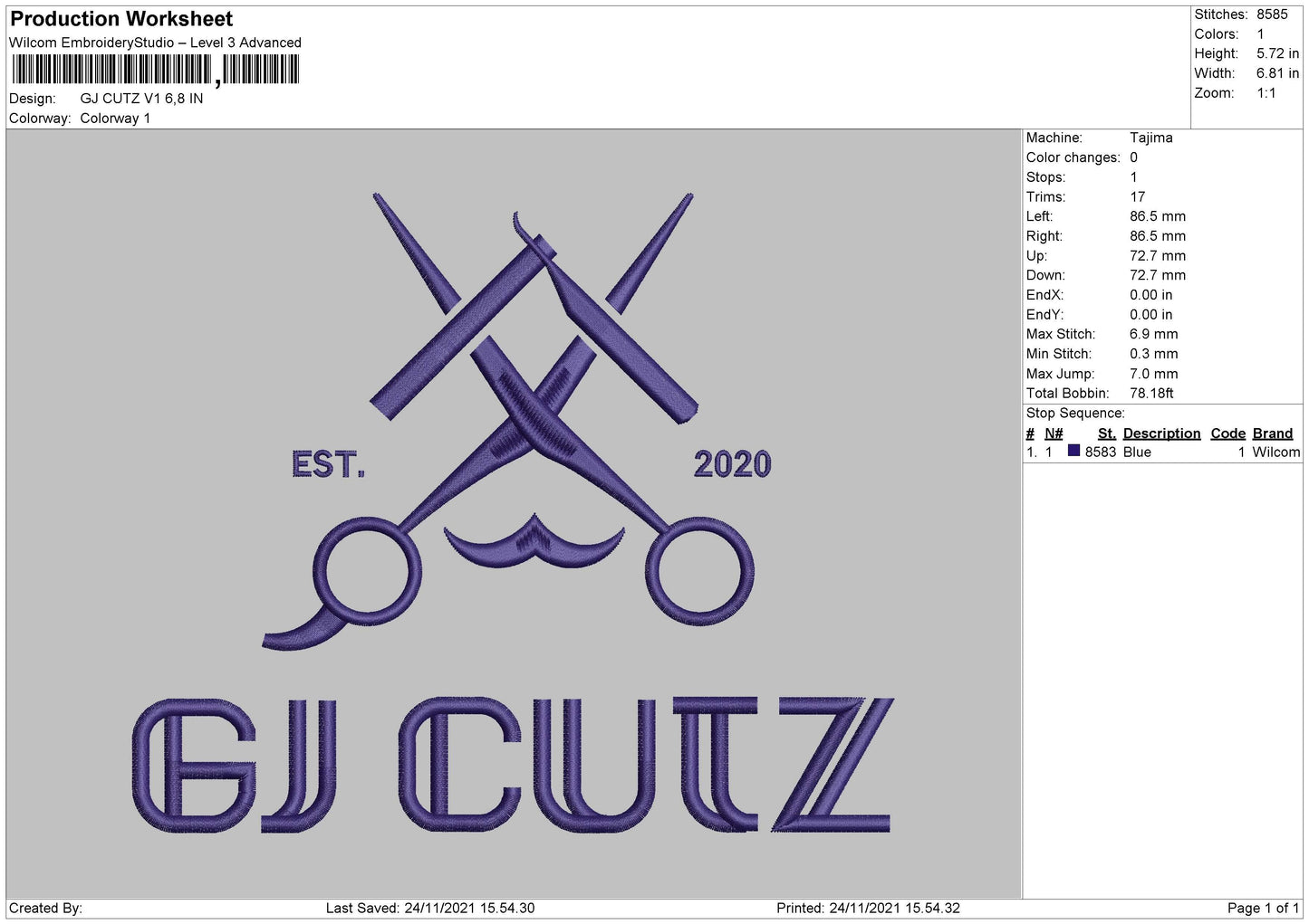 GJ Cutz V1 Embroidery File 4 size
