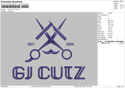 GJ Cutz V1 Embroidery File 4 size