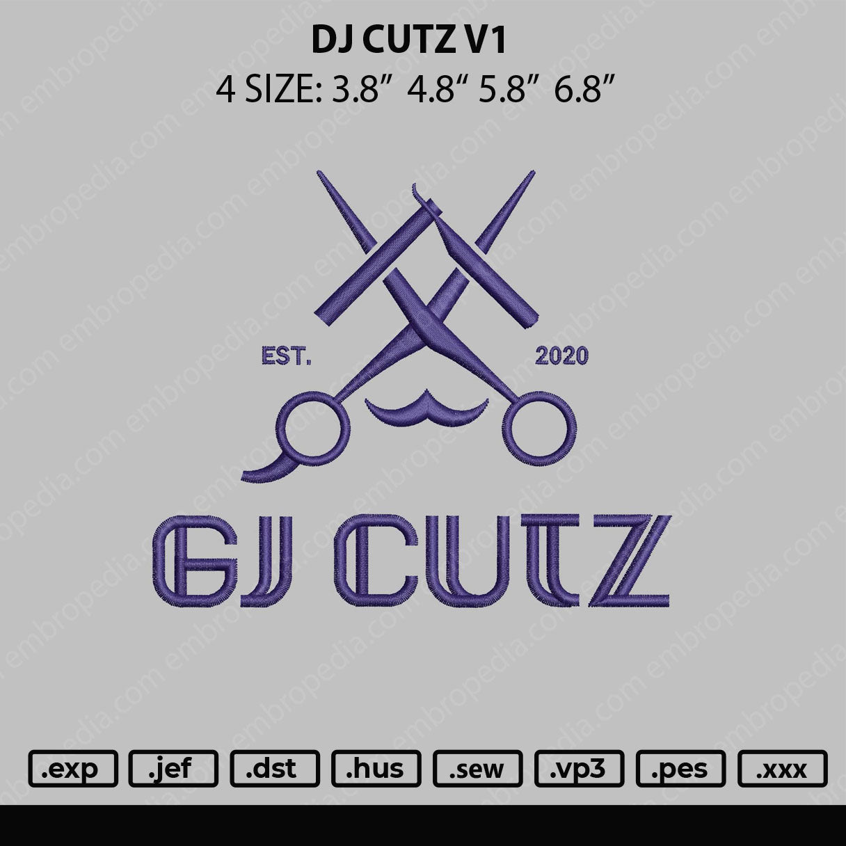 GJ Cutz V1 Embroidery File 4 size