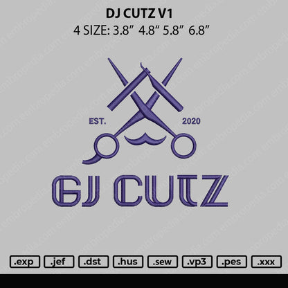 GJ Cutz V1 Embroidery File 4 size