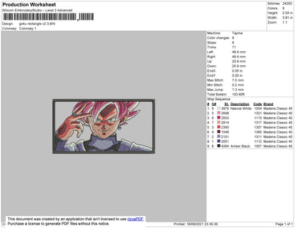 Goku Rectangle V2 Embroidery File 4 size